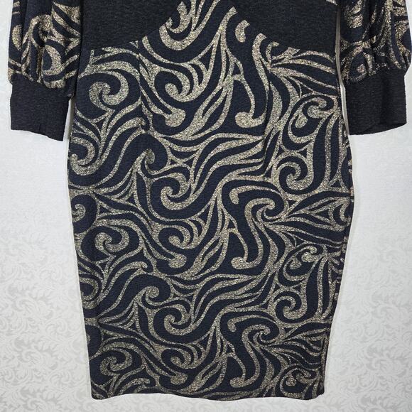 Kayla by Tally Taylor Sheath Midi Dress sz 14 Black Metallic Gold Stretch Fitted - Picture 5 of 16